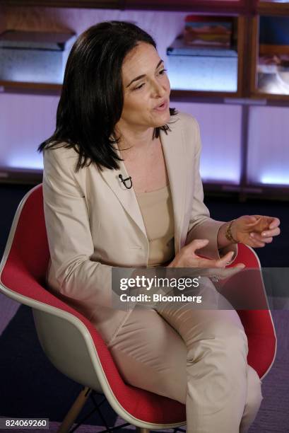 Sheryl Sandberg, chief operating officer of Facebook Inc., speaks during a Bloomberg Studio 1.0 television interview at Facebook headquarters in...