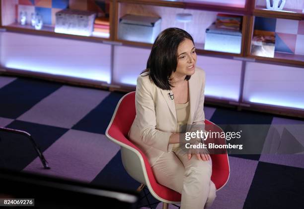 Sheryl Sandberg, chief operating officer of Facebook Inc., speaks during a Bloomberg Studio 1.0 television interview at Facebook headquarters in...