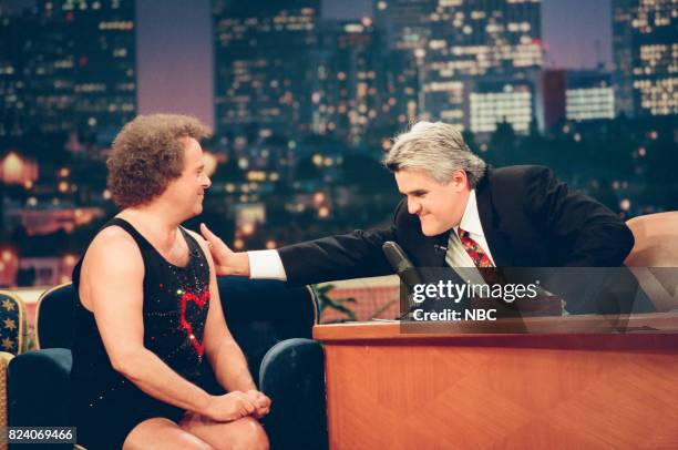 Pictured: Comedian Richard Simmons during an interview with host Jay Leno on March 15, 1999 --