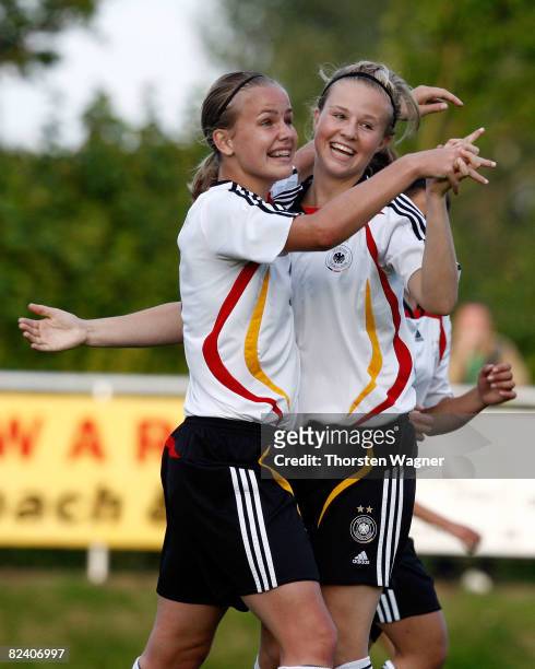 Lena Petermann of Germany celebrates after scoring to 6:0 during the Women U15 international friendly match between Germany and Scotland at the Mons...