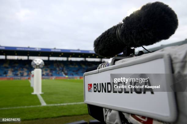 Feneral view to the cameras with a logo of the Bundesliga are seen during the Second Bundesliga match between VfL Bochum 1848 and FC St. Pauli at...