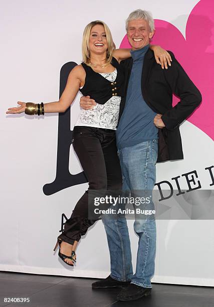 Actress and singer Jeanette Biedermann and actor Mathieu Carriere attend a photocall to the new German television SAT.1 telenovela 'Anna und die...