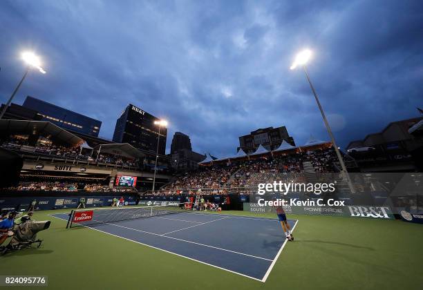 General view of stadium court in the match between Kyle Edmund of Great Britain and Jack Sock during the BB&T Atlanta Open at Atlantic Station on...