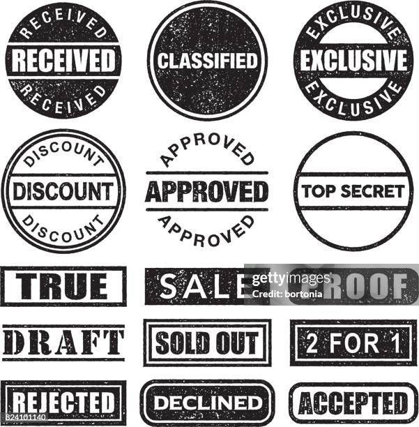 rubber stamp black and white icon set on transparent background - proof reader stock illustrations