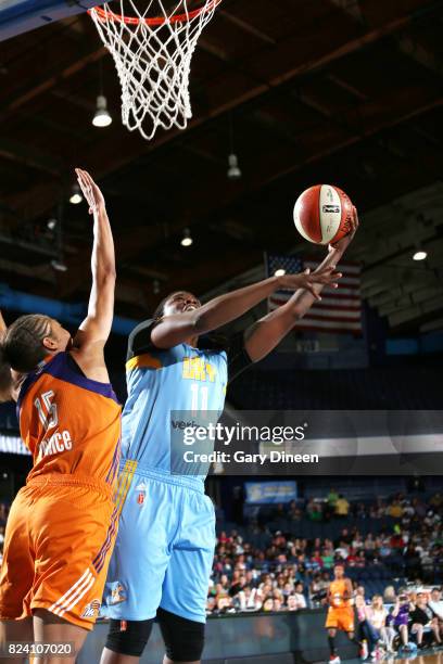 Amber Harris of the Chicago Sky shoots the ball against the Phoenix Mercury on July 28, 2017 at Allstate Arena in Rosemont, IL. NOTE TO USER: User...