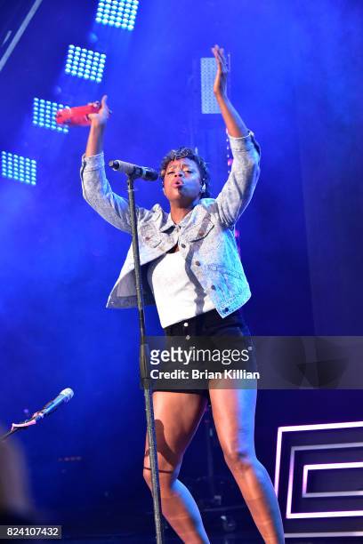 Singer Noelle Scaggs performs during the OneRepublic With Fitz & The Tantrums And James Arthur In Concert show at PNC Bank Arts Center on July 28,...