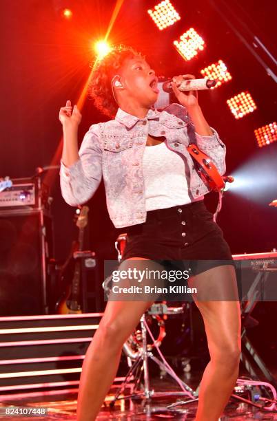 Singer Noelle Scaggs performs during the OneRepublic With Fitz & The Tantrums And James Arthur In Concert show at PNC Bank Arts Center on July 28,...