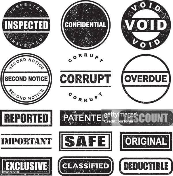 rubber stamp black and white icon set on transparent background - past due stamp stock illustrations