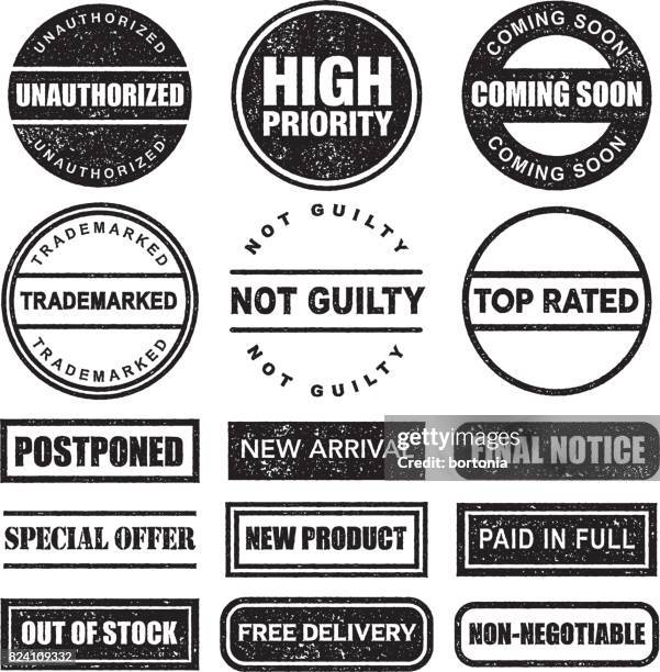 rubber stamp black and white icon set on transparent background - past due stamp stock illustrations