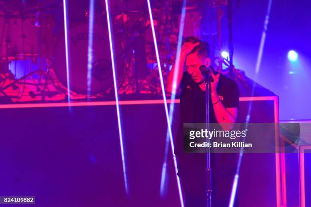 Singer Ryan Tedder of OneRepublic performs during the OneRepublic With Fitz & The Tantrums And James Arthur In Concert show at PNC Bank Arts Center...