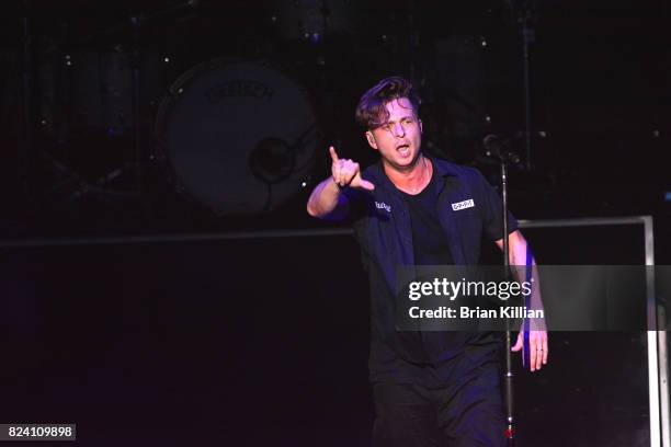 Singer Ryan Tedder of OneRepublic performs during the OneRepublic With Fitz & The Tantrums And James Arthur In Concert show at PNC Bank Arts Center...