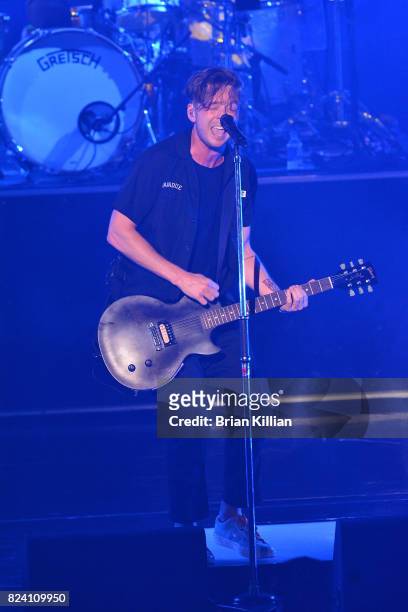 Singer Ryan Tedder of One Republic performs during the OneRepublic With Fitz & The Tantrums And James Arthur In Concert show at PNC Bank Arts Center...