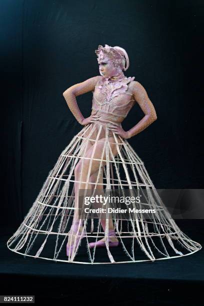 Model poses with her bodypainting designed by bodypainting artist Victoriia Bessarab from Ukraine during the World Bodypainting Festival 2017 on July...