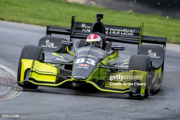 Charlie Kimball drives the Honda IndyCar on the track during practice for the Verizon IndyCar Series Honda Indy 200 at Mid-Ohio Sports Car Course on...