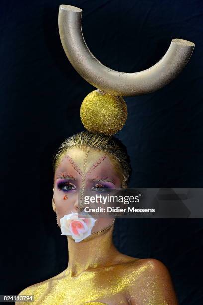 Model poses for a picture during the 20th World Bodypainting Festival 2017 on July 28, 2017 in Klagenfurt, Austria.