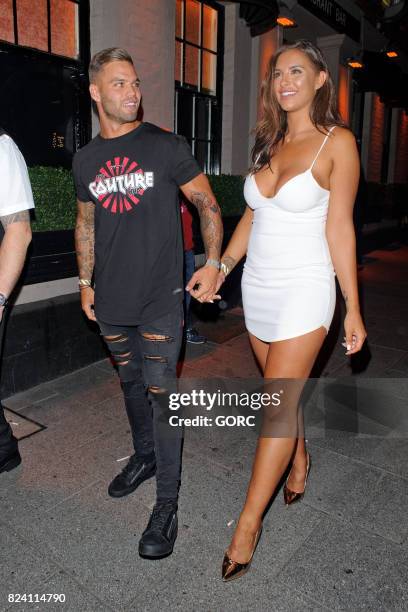 Jess Shears and Dom Lever at the Love Island party at Sugar Hut club Brentwood Essex on July 28, 2017 in London, England.