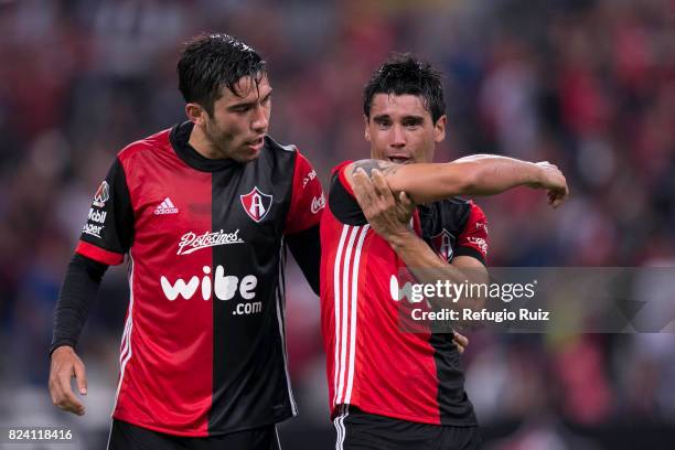 Gustavo Alustiza of Atlas celebrates with teammates after scoring the second goal of his team during the 2nd round match between Atlas and Pumas UNAM...