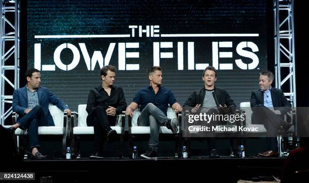 Producer Tom Forman, Matthew Lowe, executive producer Rob Lowe, John Owen Lowe, and producer Jon Beyer of 'The Lowe Files' speak onstage during the...