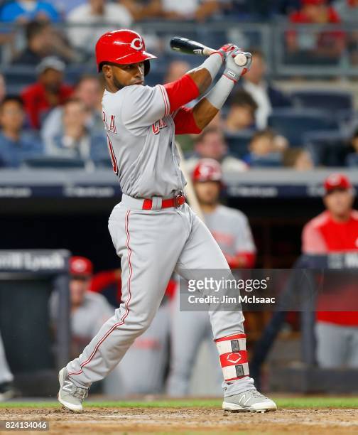 Arismendy Alcantara of the Cincinnati Reds in action against the New York Yankees at Yankee Stadium on July 25, 2017 in the Bronx borough of New York...