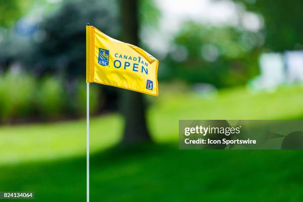 The flagstick for the 9th hole during second round action of the RBC Canadian Open on July 28 at Glen Abbey Golf Club in Oakville, ON, Canada.