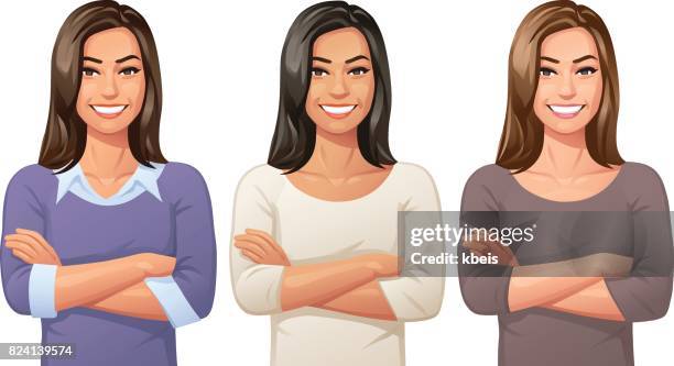 ilustraciones, imágenes clip art, dibujos animados e iconos de stock de mujer joven con los brazos cruzados - niños-africanos-negros-sonriendo