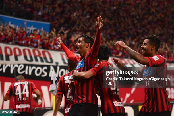 Jay Bothroyd of Consadole Sapporo celebrates scoring his side's second goal during the J.League J1 match between Consadole Sapporo and Urawa Red...