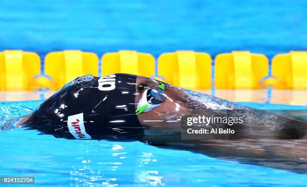 Muhammad Yahya Khan of Pakistan competes during the Men's 50m Backstroke heats on day sixteen of the Budapest 2017 FINA World Championships on July...