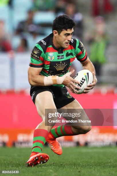 Bryson Goodwin of the Rabbitohs runs the ball during the round 21 NRL match between the South Sydney Rabbitohs and the Canberra Raiders at ANZ...