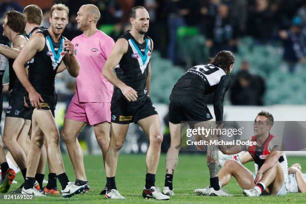 Luke Dunstan of the Saints looks dejected after defeat during the round 19 AFL match between the Port Adelaide Power and the St Kilda Saints at...