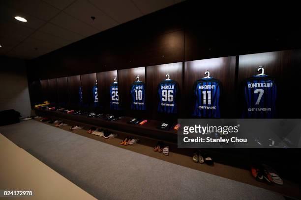 General view of FC Internazionale player jerseys prior to kick off during the International Champions Cup match between FC Internazionale and Chelsea...