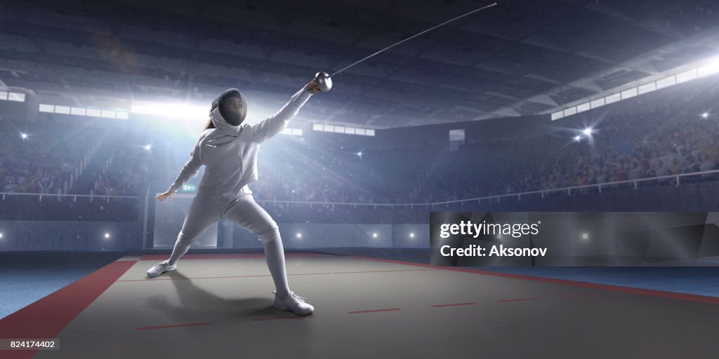 Female fencer on big professional stage