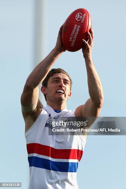 Fletcher Roberts of Footscray marks during the round 15 VFL match between Williamstown and Footscray at Burbank Oval on July 29, 2017 in Melbourne,...