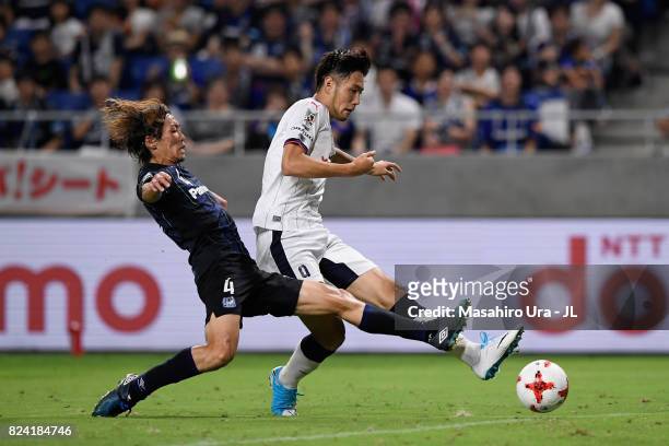 Kenyu Sugimoto of Cerezo Osaka scores the opening goal during the J.League J1 match between Gamba Osaka and Cerezo Osaka at Suita City Football...