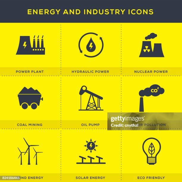 stockillustraties, clipart, cartoons en iconen met energie en industrie icons set - nuclear power station