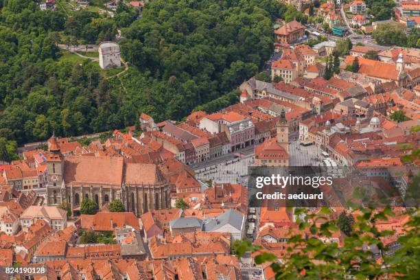 aerial view of brasov - kronstadt - brassó, romania - brasov kronstadt stock pictures, royalty-free photos & images