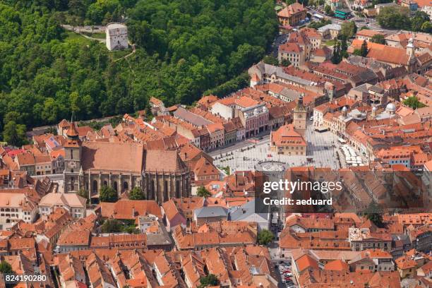 aerial view of brasov - kronstadt - brassó, romania - brasov kronstadt stock pictures, royalty-free photos & images