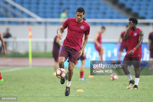 Alan Kardec of Chongqing Lifan controls the ball during the 19th round match of 2017 Chinese Football Association Super League between Chongqing...