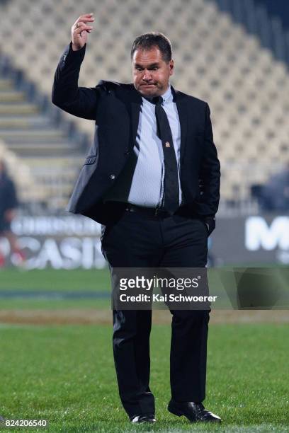 Head Coach Dave Rennie of the Chiefs reacting prior to the Super Rugby Semi Final match between the Crusaders and the Chiefs at AMI Stadium on July...