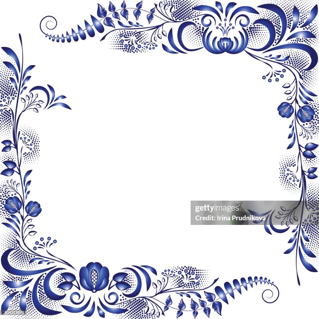 Blue Pattern Frame Frame With Corner Floral Blue Patterns In The Ethnic Style Of Painting ...