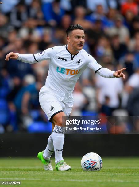 Swansea player Roque Mesa in action during the Pre Season Friendly match between Birmingham City and Swansea City at St Andrews on July 29, 2017 in...