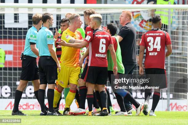 Referee Sascha Stegemann, linesman Andreas Steffens, Dario Lezcano of FC Ingolstadt 04, Sebastian Polter of 1.FC Union Berlin, Hauke Wahl, Alfredo...