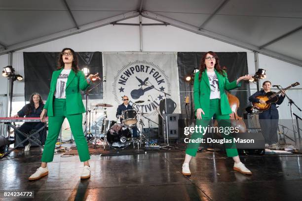 Stephanie Hunt and Megan Mullally of "Nancy and Beth" perform during the Newport Folk Festival 2017 at Fort Adams State Park on July 28, 2017 in...