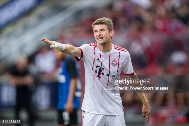 Bayern Munich Forward Thomas Muller gestures during the International Champions Cup match between FC Bayern and FC Internazionale at National Stadium...