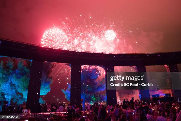 General view of the fireworks during the 69th Monaco Red Cross Ball Gala at Sporting Monte-Carloon July 28, 2017 in Monte-Carlo, Monaco.