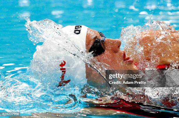 Katinka Hosszu of Hungary competes during the Women's 200m Backstroke final on day sixteen of the Budapest 2017 FINA World Championships on July 29,...