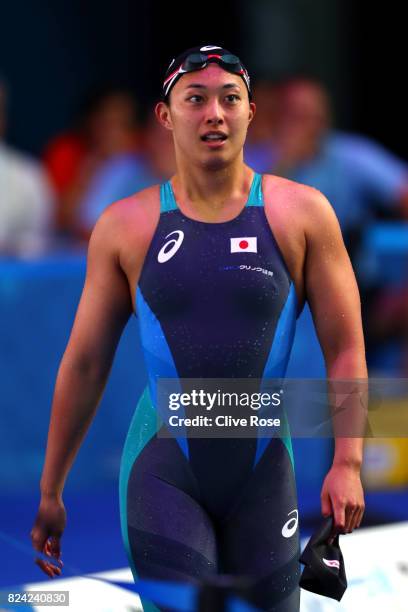 Satomi Suzuki of Japan looks on during the Women's 50m Breaststroke semi final on day sixteen of the Budapest 2017 FINA World Championships on July...