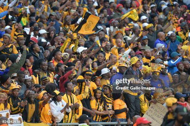 Fans during the Carling Black Label Champion Cup match between Orlando Pirates and Kaizer Chiefs at FNB Stadium on July 29, 2017 in Johannesburg,...