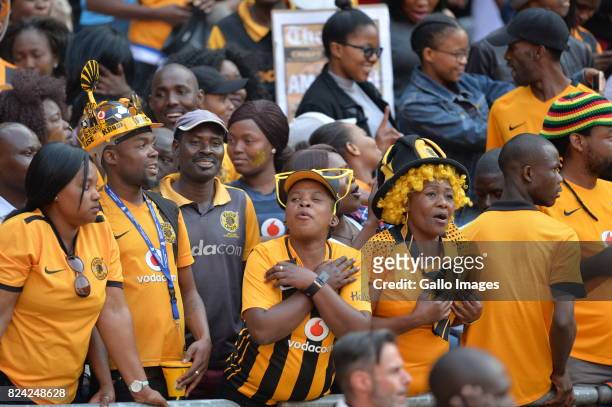 Fans during the Carling Black Label Champion Cup match between Orlando Pirates and Kaizer Chiefs at FNB Stadium on July 29, 2017 in Johannesburg,...