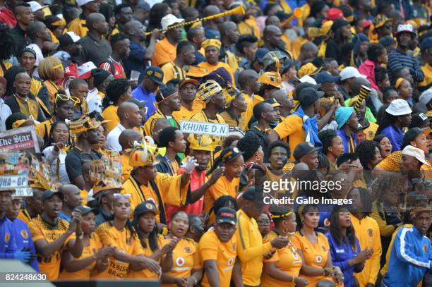 Fans during the Carling Black Label Champion Cup match between Orlando Pirates and Kaizer Chiefs at FNB Stadium on July 29, 2017 in Johannesburg,...