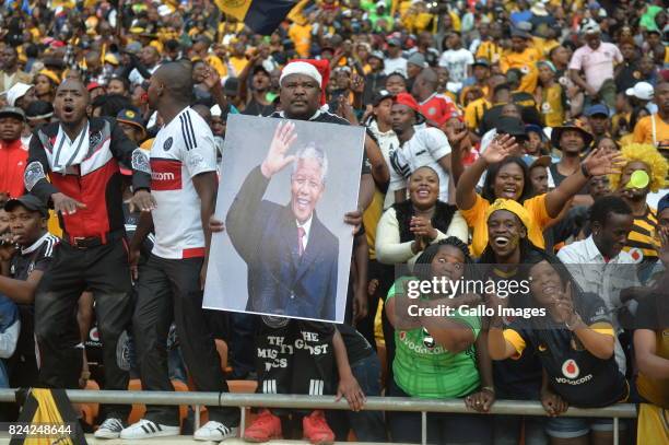 Fans during the Carling Black Label Champion Cup match between Orlando Pirates and Kaizer Chiefs at FNB Stadium on July 29, 2017 in Johannesburg,...